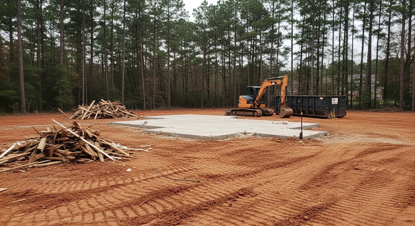 Demolition equipment clearing a residential lot in the Houston area