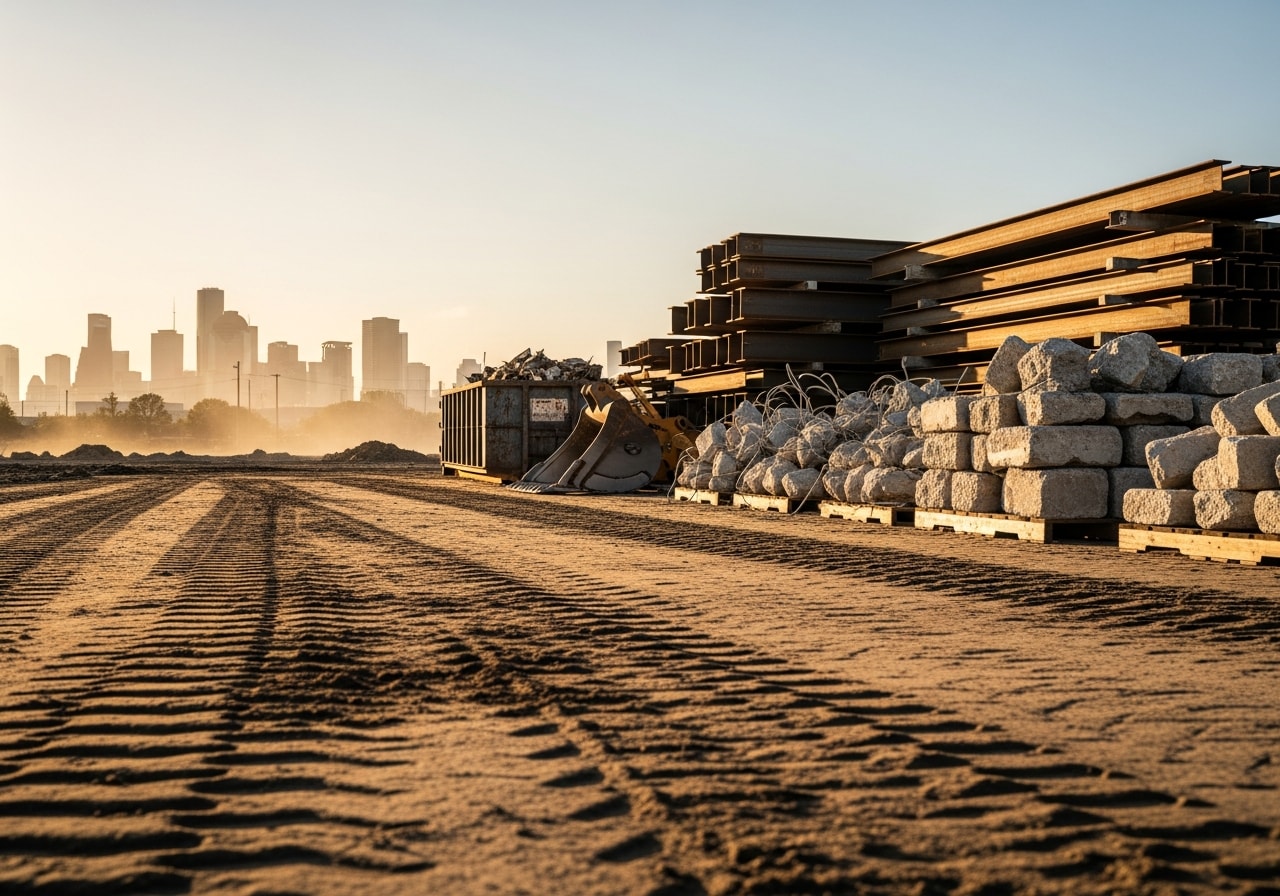 Cleared commercial lot in Houston after full building demolition and debris removal