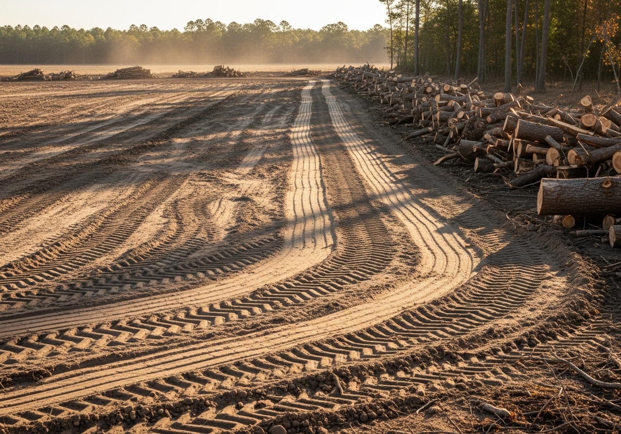 Cleared 3.8-acre agricultural lot in Conroe with graded soil and removed timber